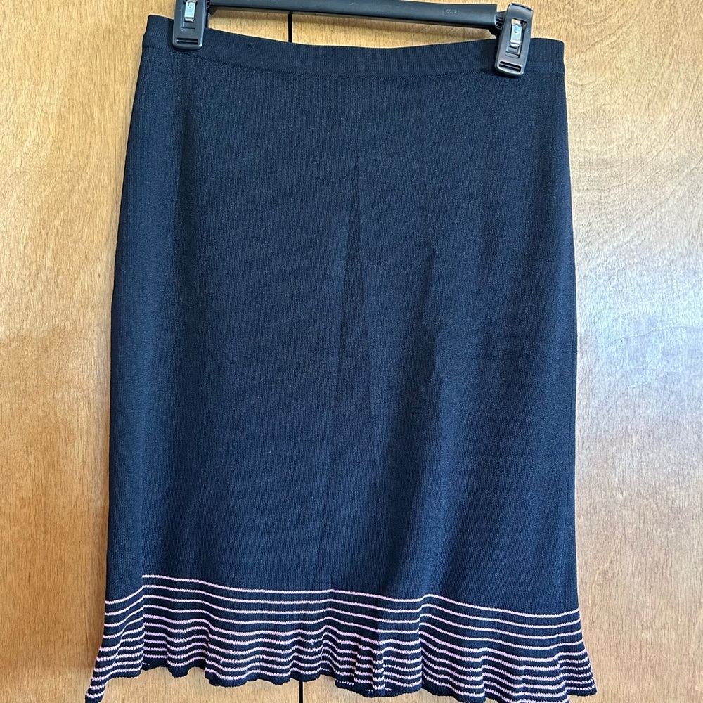 Sag Harbor Women’s Black Pencil Skirt with Pink Striped Hem